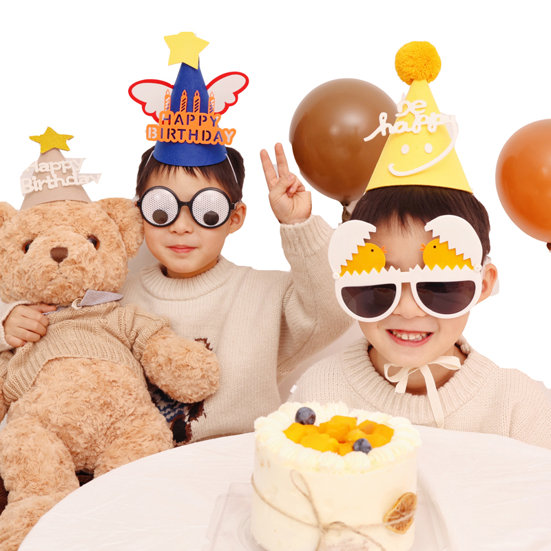 韩国ins一周岁生日派对蛋糕成人搞怪公主男女生儿童1宝宝帽子眼镜-图3