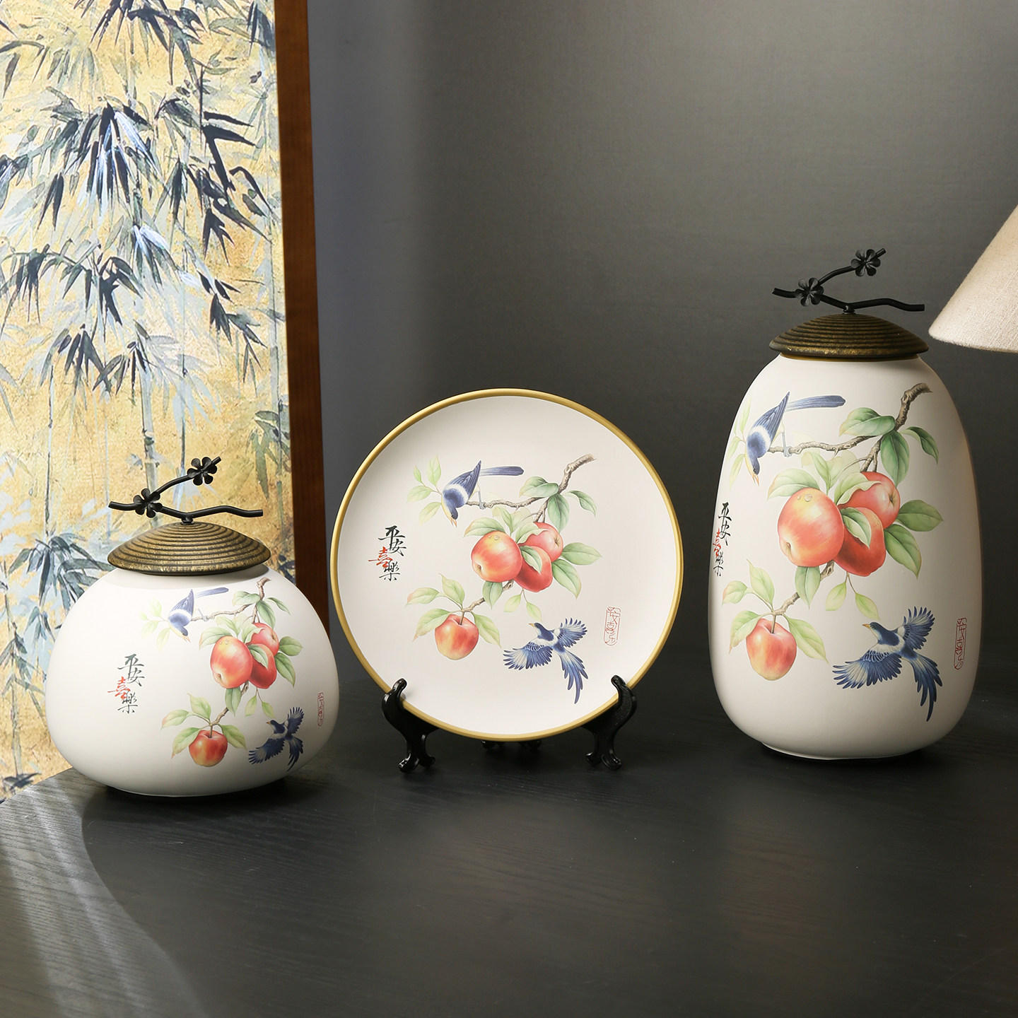 柿柿如意陶瓷花瓶摆件高档客厅玄关电视柜装饰罐摆设新中式储物罐,淘宝优惠券,粉丝福利购,淘宝优惠卷