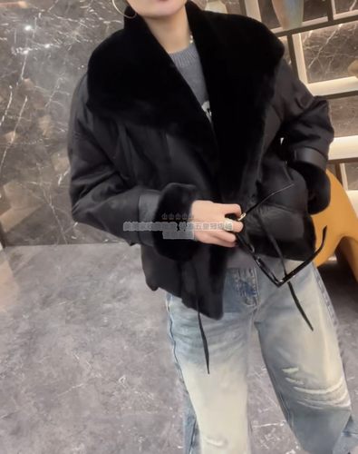 欧货2025冬季新款时尚定制亚麻皮毛一体鹅绒外套设计感派克羽绒服 - 图0