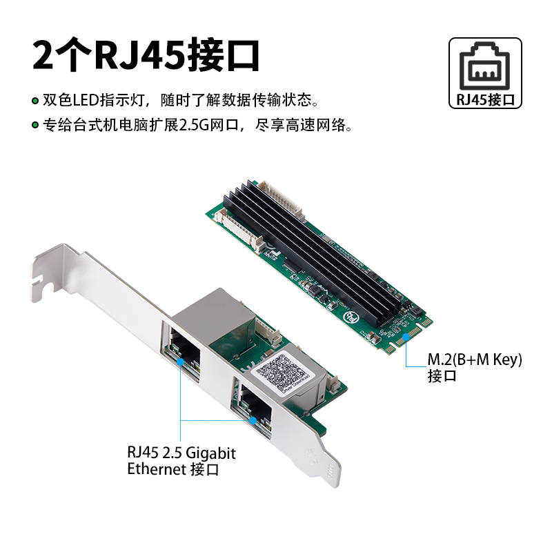 乐扩M2双口2.5G千兆网卡M.2网络适配器 2500M以太网2口RJ45服务器台式机游戏电竞 - 图0