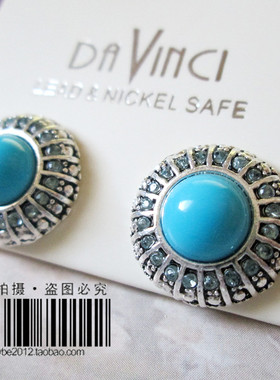 欧美韩国百搭蓝色镶钻耳饰项链