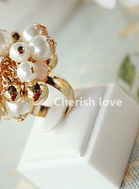 韩国珍珠镀真金食指粉晶石