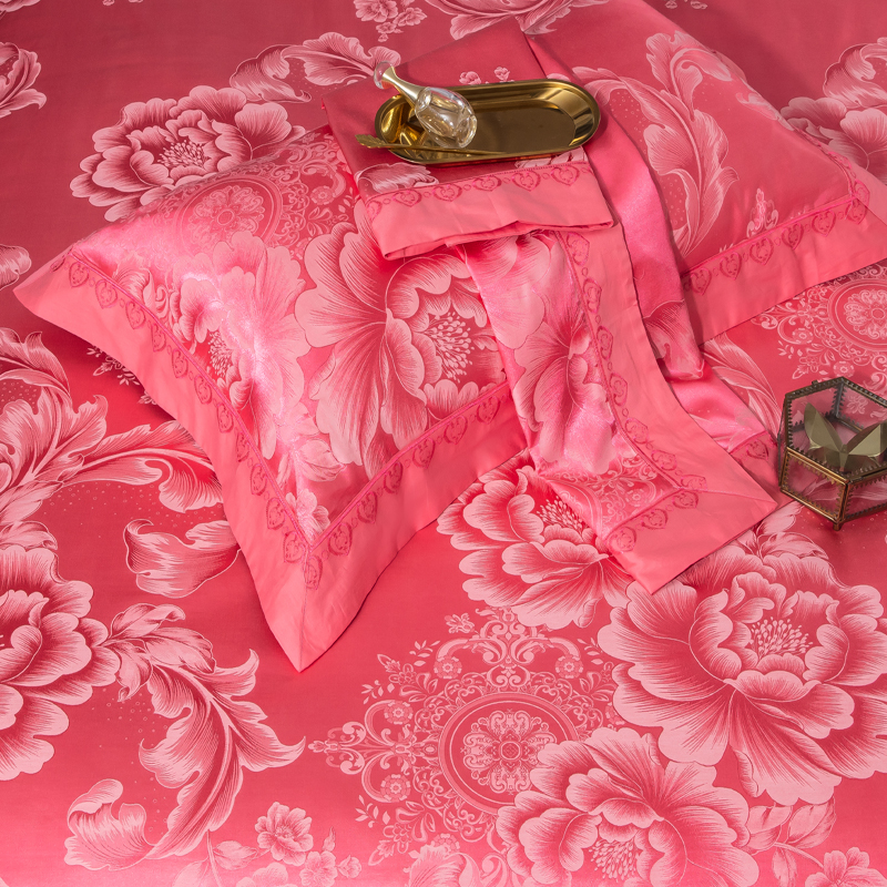 欧式婚庆贡缎提花纯棉四件套全棉大红床单被套1.8/2.0m床上用正品