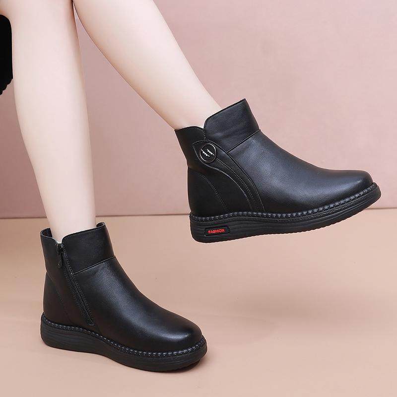 真皮妈妈棉鞋女羊毛加绒保暖防滑中老年人平底软底皮毛一体短靴子,淘宝优惠券,粉丝福利购,淘宝优惠卷