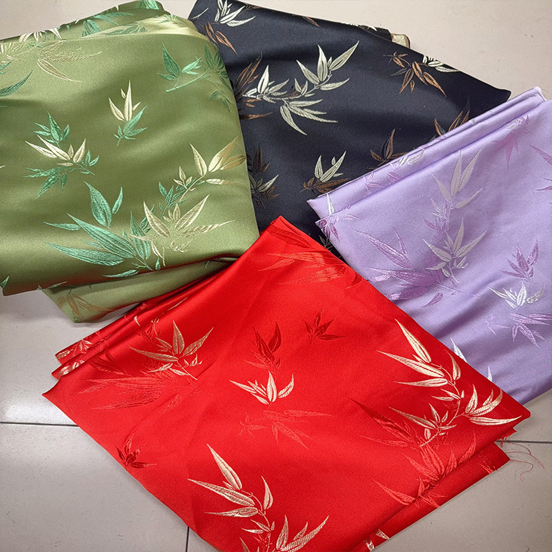 织锦缎布料竹叶提花面料旗袍布中国风口金包手工布料汉服刺绣 - 图0