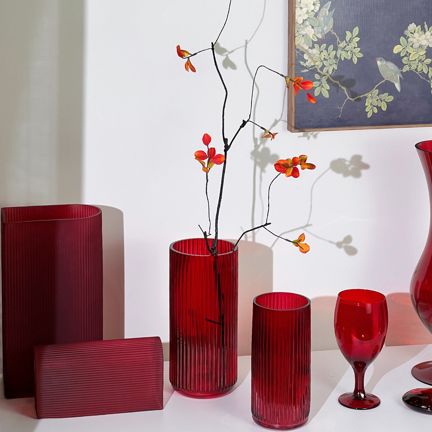 正红色！蛇年正红色！竖条直筒玻璃花瓶客厅简约鲜花干花花瓶包邮,淘宝优惠券,粉丝福利购,淘宝优惠卷