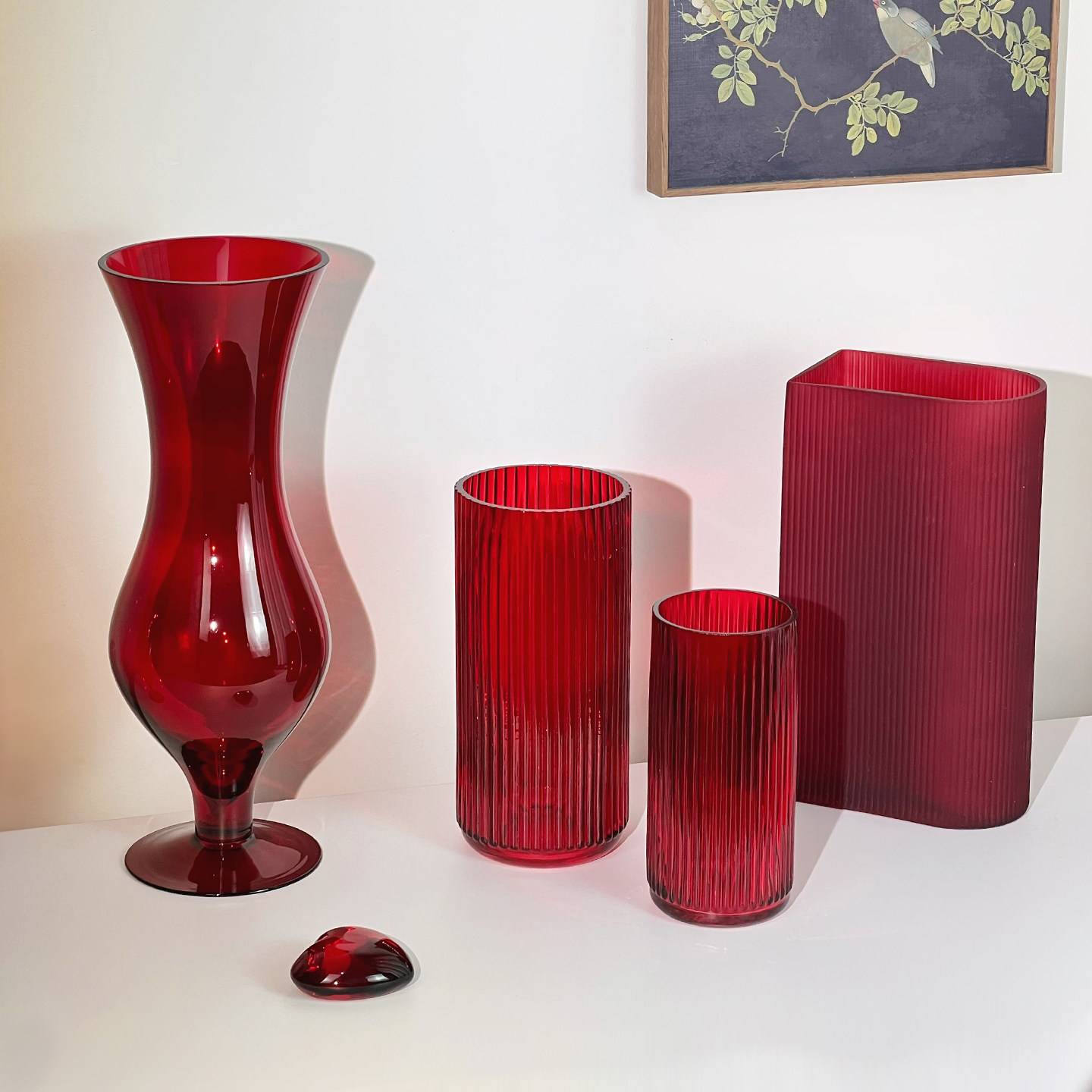 正红色！蛇年正红色！竖条直筒玻璃花瓶客厅简约鲜花干花花瓶包邮,淘宝优惠券,粉丝福利购,淘宝优惠卷