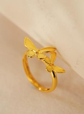 言德珠宝双蝴蝶戒指言德金包银NGTC证书·深检证书福迭而至