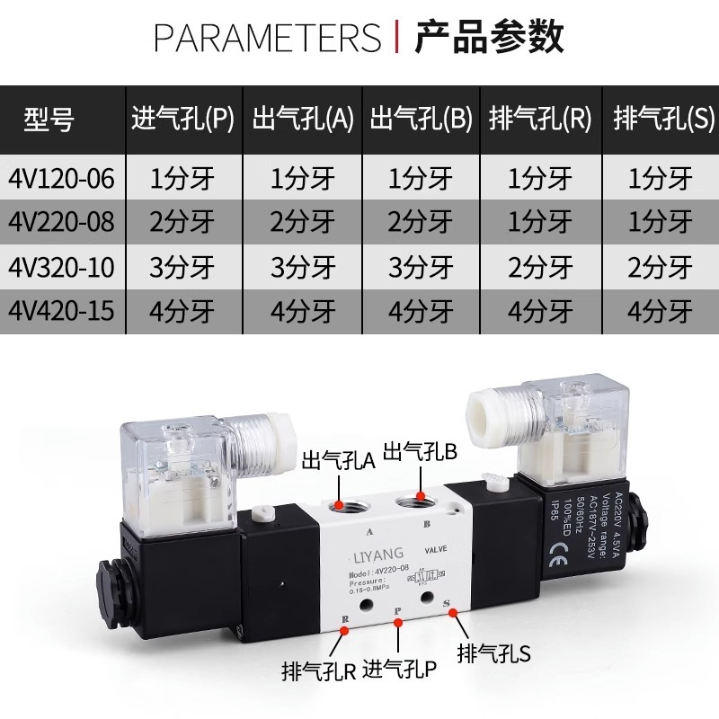 亚德客型三位五通电磁换向阀4V230C-08/4V130-06/4V330-10/4V430C - 图0