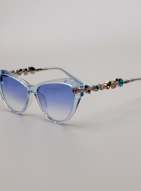 复古板材镶钻猫眼粉色太阳镜女高级感显瘦大框百搭防紫外线潮墨镜