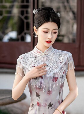 新中式水溶蕾丝云肩披肩流苏百搭