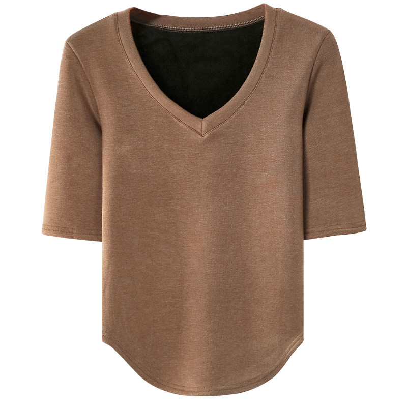 加绒加厚V领中袖T恤女内搭保暖上衣秋冬新款韩版修身显瘦打底女装,淘宝优惠券,粉丝福利购,淘宝优惠卷