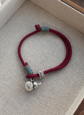 S999足银葫芦红绳手链女新中式国风设计复古手环简约手工编织
