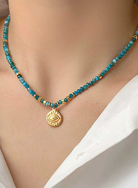 设计师款欧美绿色松石中古衣服配饰饰品国风新中式复古女项链