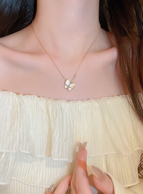 白贝母蝴蝶项链锁骨链女轻奢简约