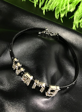 KELUO小众设计镶钻字母皮革项圈