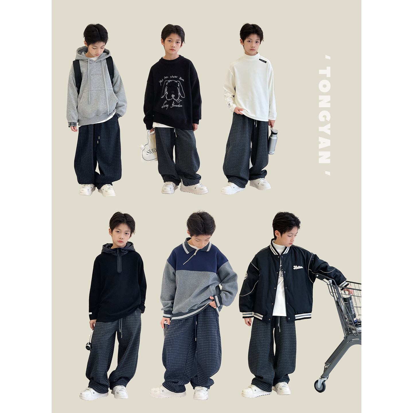 男童加绒裤子2025冬装新款自制加厚中大童格子裤韩版宝宝运动裤暖 - 图1