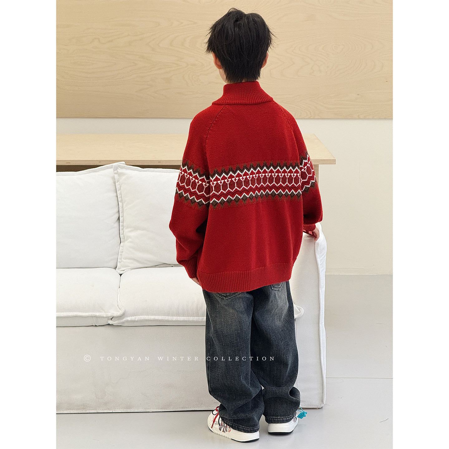 男童毛衣2025冬装新款红色新年拜年服加厚开衫毛线衣儿童针织外套,淘宝优惠券,粉丝福利购,淘宝优惠卷