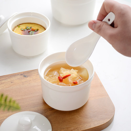 纯白酒店陶瓷炖汤杯隔水炖盅鱼翅燕窝盅汤盅沙县炖盅甜品点心碗 - 图0