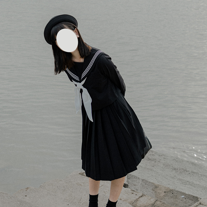 中牌制服馆  白三本浓绀黑色关西襟中间服水手服基础款jk制服现货 - 图3