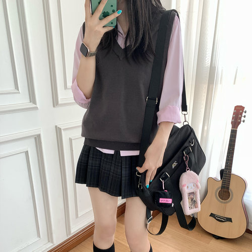 中牌制服馆碳灰春夏原创JK制服格裙校供校园百褶裙深色短裙学院风 - 图2