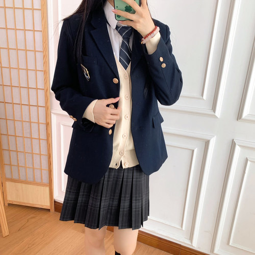 中牌制服馆碳灰春夏原创JK制服格裙校供校园百褶裙深色短裙学院风 - 图0