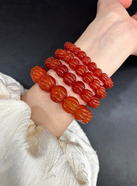 天然红玛瑙精工南瓜珠手串男女生文玩手链情侣长辈高档首饰礼物