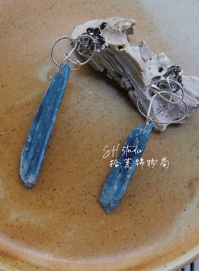 小众保色金属不规则蓝色巴西晶片耳饰拾荒饰物局