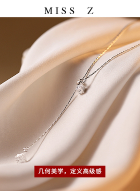 Z小姐百搭纹理方块吊坠抽拉项链