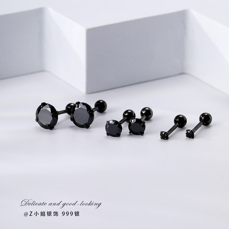 Z小姐999足银锆石养耳洞耳钉睡觉免摘螺旋拧扣纯银耳骨钉耳饰男女,淘宝优惠券,粉丝福利购,淘宝优惠卷