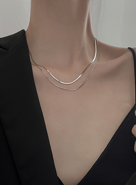 双层银色项链女夏纯银百搭简约