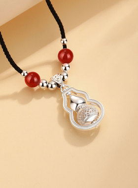 转运珠福禄项链S999纯银单吊坠气质镂空葫芦足银锁骨链生日礼物