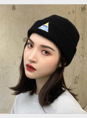 休闲针织帽子美哒哒三角标秋冬