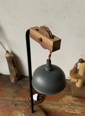 复古木质台灯 古道具灯饰 手工桌面怀旧台灯