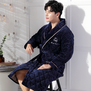 男士冬季三层夹棉加厚睡袍
