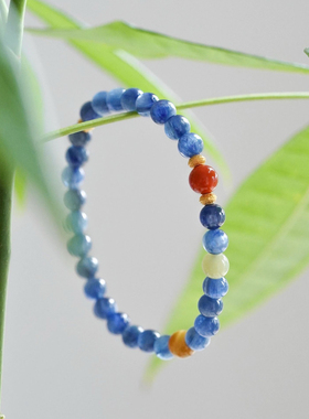 晴川高品质天然蓝晶石虎眼石南红和田玉国风多宝手串单圈新中式女