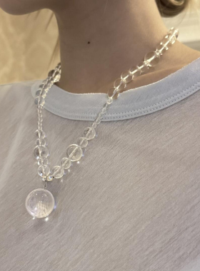 天然净体双A级白水晶项链搭配20mm白水晶纯银吊坠气质百搭万能链