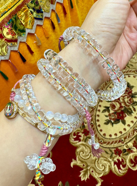 神颜10A级净水天然白水晶药片珠108颗佛珠金刚杵念珠毛衣链车轮珠