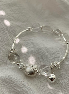 天然双A白水晶手链女款时尚简约手串纯银设计感小众闺蜜礼物百搭