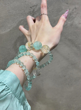 冰川蓝天然海蓝宝色绿萤石多圈手串大颗粒转运珠手链项链锁骨链女