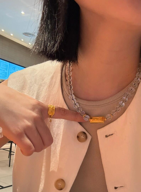 双A天然白水晶圆珠项链古法金转运珠锁骨链气质百搭春夏毛衣链女