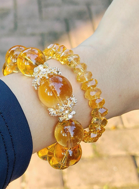 天花板级别天然巴西黄水晶手串原创16mm大颗粒单圈手链吸金财运女