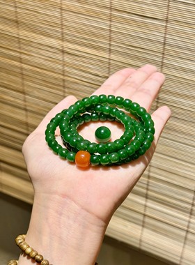 原创设计天然和田玉碧玉阳绿直切手链转运珠南红手串送女友闺蜜男