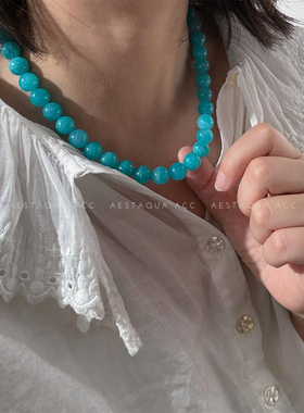 天然冰透莫桑比克天河石项链气质百搭显白新中式锁骨链女款礼物