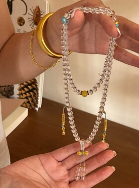 天然白水晶项链108颗佛珠毛衣链纯银绿色蜜蜡多宝锁骨链吊坠女款