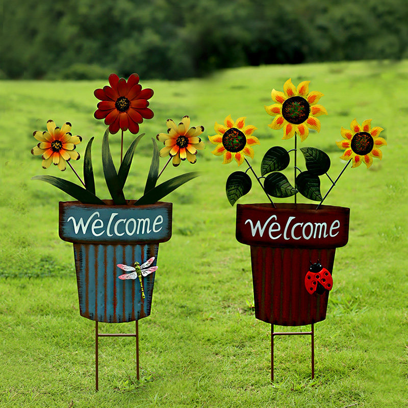 户外花园庭院布置院子铁艺花盆装饰品幼儿园造景景观阳台地插摆件 - 图0