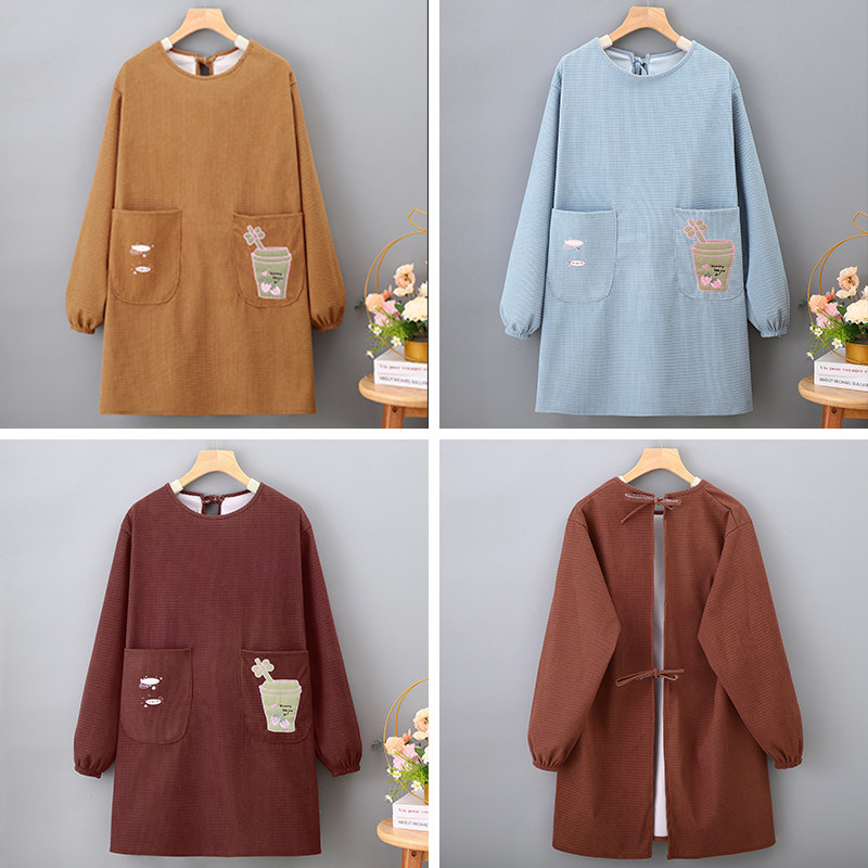 时尚高档灯芯绒罩衣女家用厨房做饭围裙防水防油污餐饮上班工作服,淘宝优惠券,粉丝福利购,淘宝优惠卷