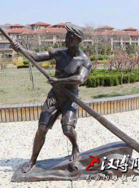 玻璃钢渔民鸬鹚海边文化雕塑仿铜