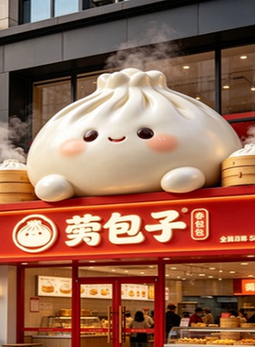 早餐店餐饮门头包子铺门头玻璃钢卡通趣味创意艺术引流设计雕塑