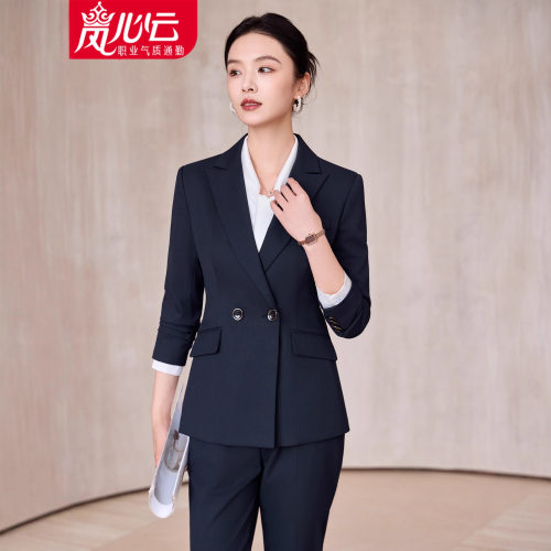 黑色西装套装女公务面试正装通勤气质白领经理工作服酒店前台西服 - 图1